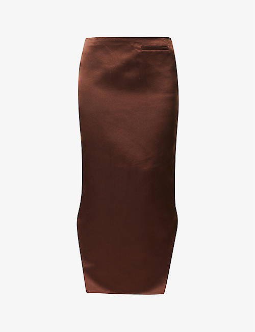GIVENCHY: High-rise asymmetric-hem silk midi skirt
