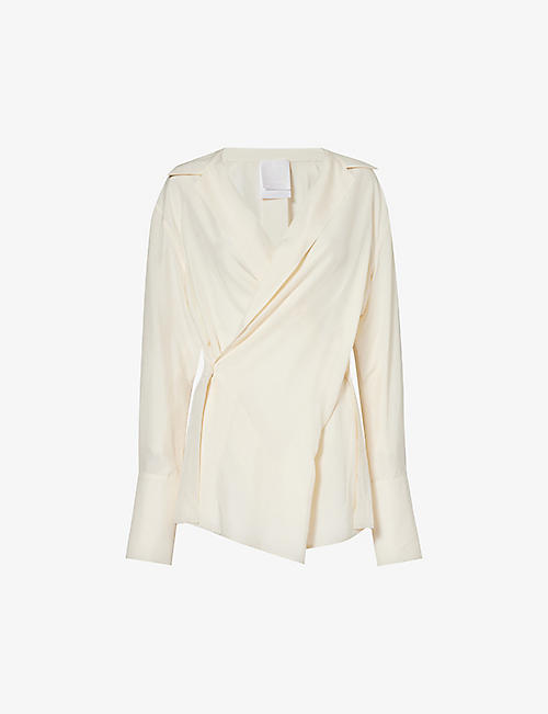 GIVENCHY: V-neck notch-lapel silk blouse