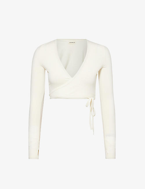 ADANOLA: Wrap-over cropped knitted cardigan