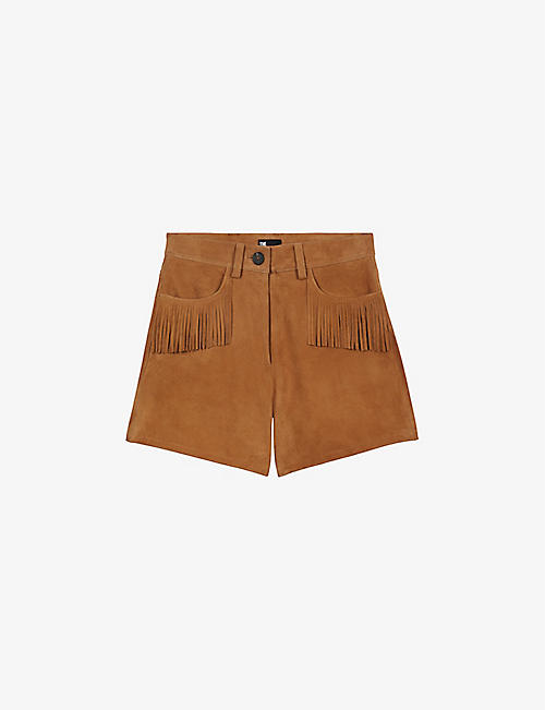 THE KOOPLES: Fringe high-rise goatskin-leather shorts