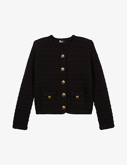 THE KOOPLES: Round-neck long-sleeve ribbed knitted cardigan