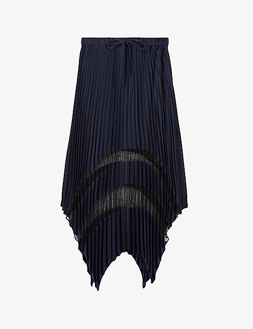 THE KOOPLES: Lace-embroidered asymmetric-hem pleated woven midi skirt