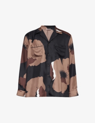 VALENTINO: Floral-print relaxed-fit silk shirt