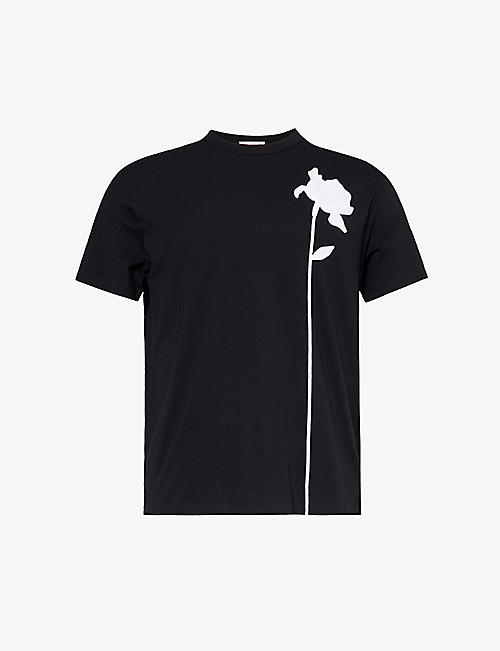 VALENTINO: Floral-motif crewneck cotton-jersey T-shirt