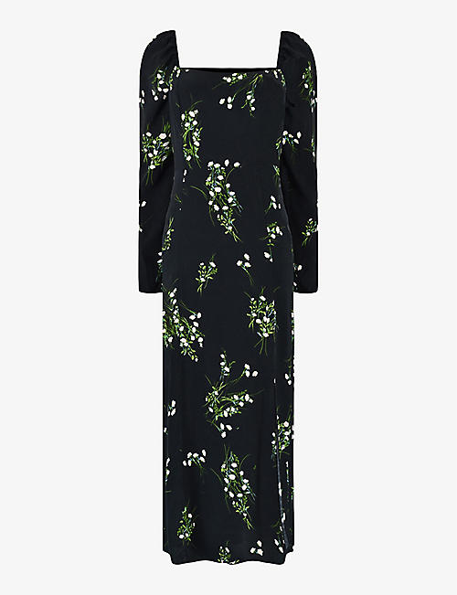 RO&ZO: Square-neck floral-print woven midi dress