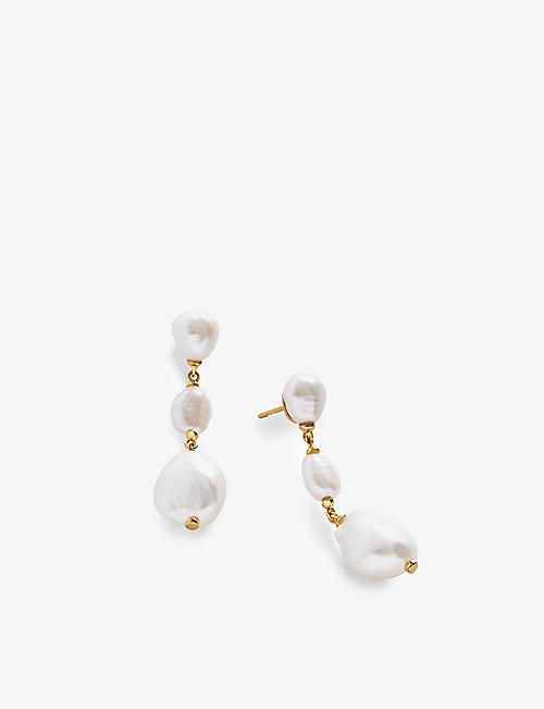MONICA VINADER: Nura triple pearl 18ct gold-plated vermeil sterling-silver drop earrings