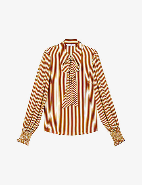 LK BENNETT: Emilia stripe-print tie-neck silk-blend blouse