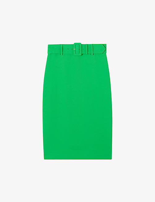 LK BENNETT: Tabitha belted-waist high-rise crepe pencil skirt