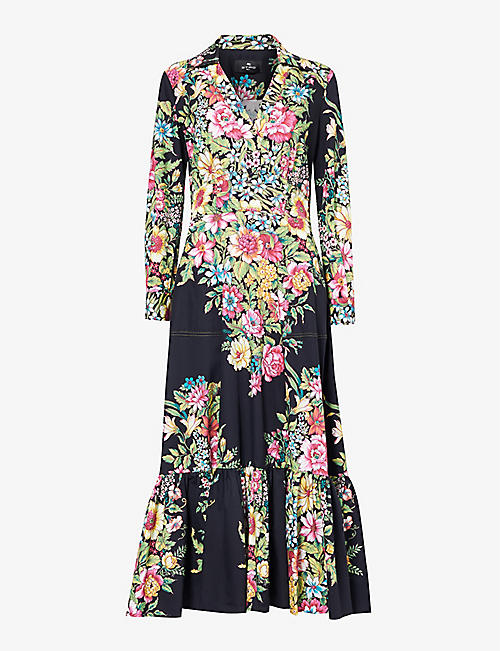 ETRO: Floral-pattern gathered-hem cotton maxi dress