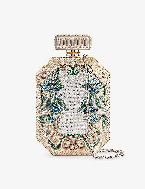 JUDITH LEIBER COUTURE: Perfume Bottle Blu Belle brass clutch bag