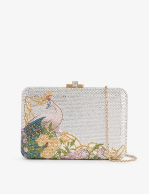 JUDITH LEIBER COUTURE: Regal Peacock crystal-embellished metal clutch bag