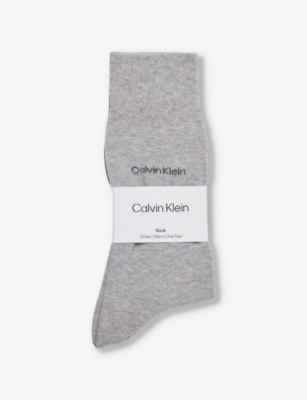 CALVIN KLEIN: Branded mid-calf pack of three cotton-blend knitted socks