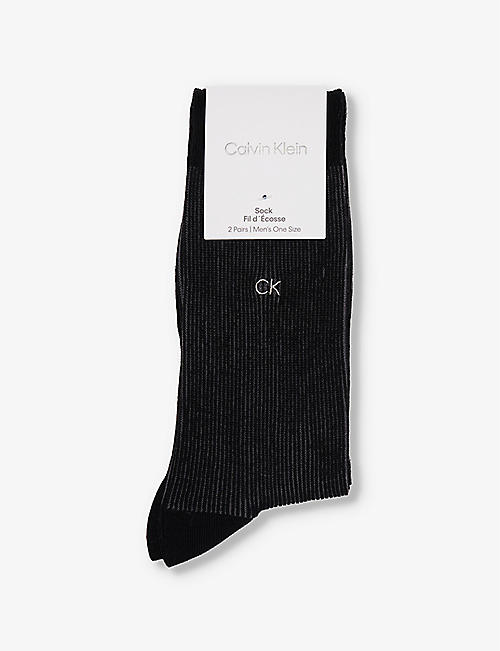 CALVIN KLEIN: Shadow ribbed pack of two cotton-blend knitted socks