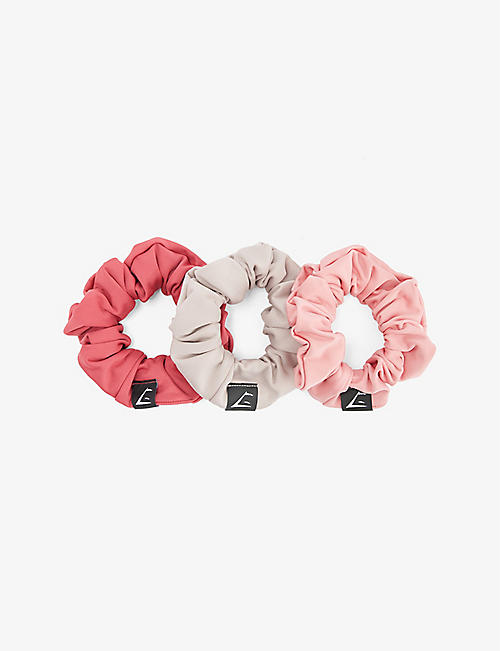 GYMSHARK: Brand-tab stretch recycled-polyester scrunchies pack of three