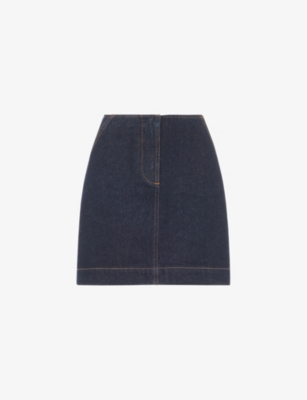 WHISTLES: Contrast-stitch high-rise denim mini skirt