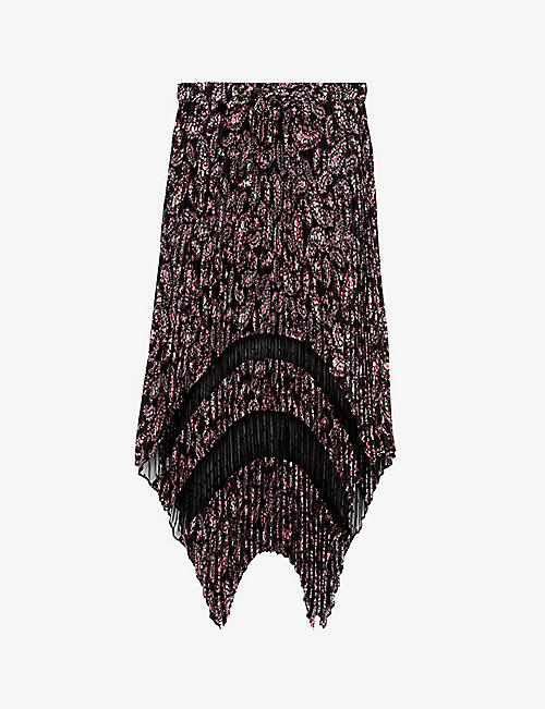 THE KOOPLES: Graphic-print asymmetric-hem woven midi skirt