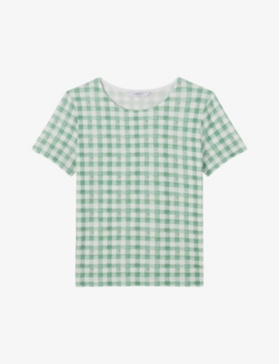 LK BENNETT: Calder gingham-print short-sleeve cotton T-shirt