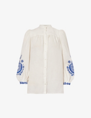 WEEKEND MAX MARA: Carnia brand-embroidered regular-fit linen shirt