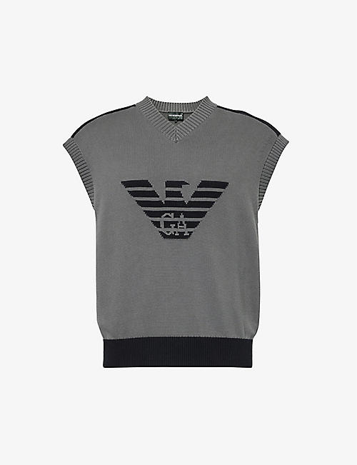 EMPORIO ARMANI: Logo-intarsia cotton knitted vest