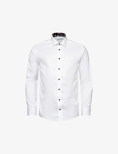 ETON: Floral-collar regular-fit signature organic cotton-twill shirt