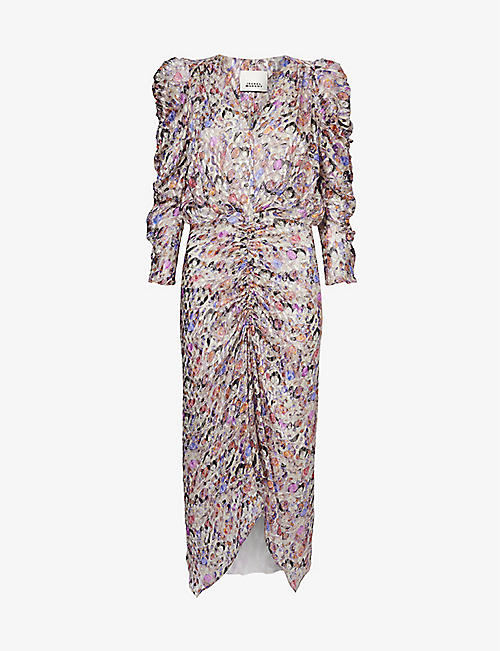 ISABEL MARANT: Nemil abstract-pattern satin midi dress