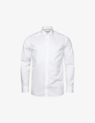 ETON: Solid slim-fit cotton and linen-blend shirt