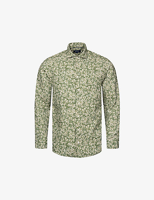 ETON: Floral-pattern slim-fit linen shirt