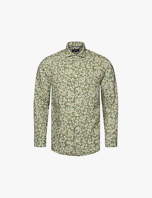 ETON: Floral-pattern regular-fit linen shirt
