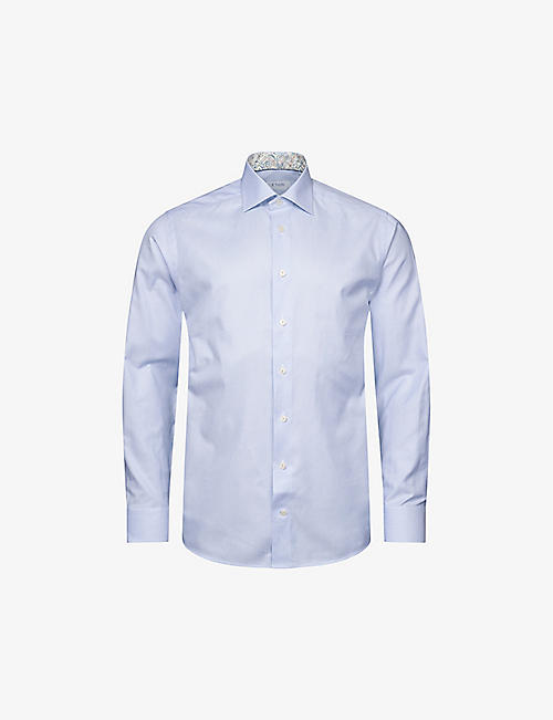 ETON: Solid regular-fit cotton-blend Oxford shirt