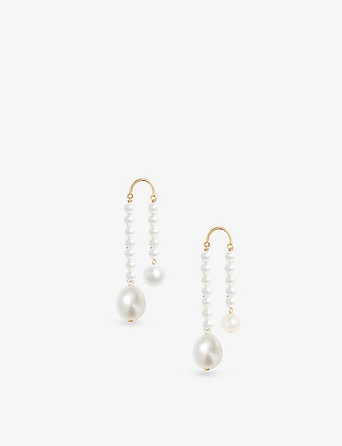 THE ALKEMISTRY: Poppy Finch Crescent 14ct yellow-gold and pearl drop earrings