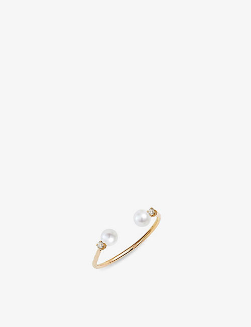 THE ALKEMISTRY: Poppy Finch 14ct yellow-gold diamond and pearl open ring