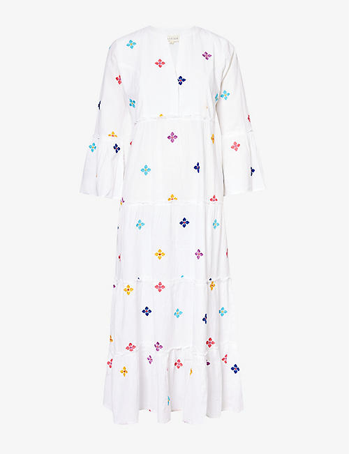 ASPIGA: Florence floral-embroidered organic-cotton midi dress
