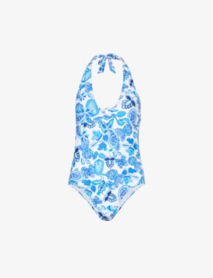 ASPIGA: Graphic-pattern stretch recycled-polyester swimsuit