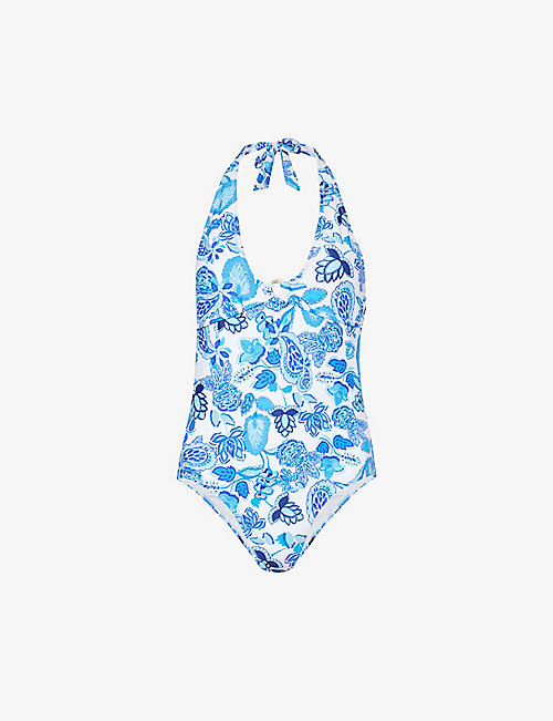ASPIGA: Graphic-pattern stretch recycled-polyester swimsuit