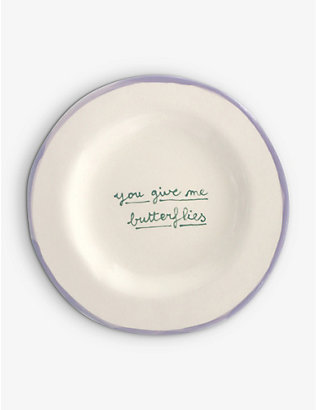 LAETITIA ROUGET: You Give Me Butterflies hand-painted stoneware dessert plate 20cm