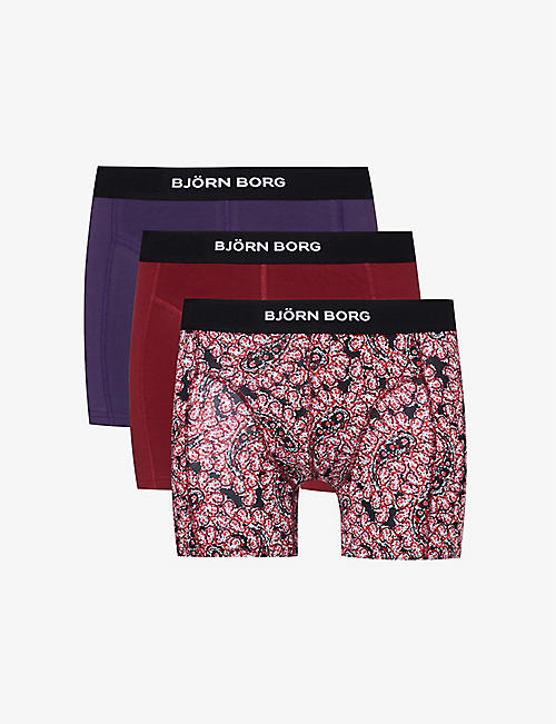 BJORN BORG: Logo-waistband pack of three organic stretch-cotton boxers