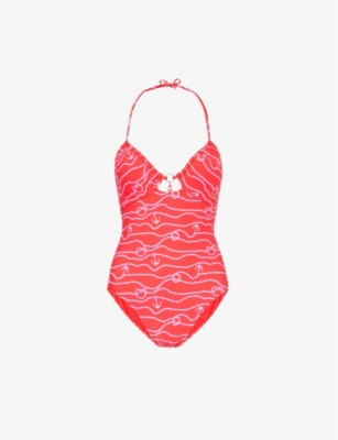 SEAFOLLY: Set Sail graphic-pattern stretch recycled-nylon swimsuit