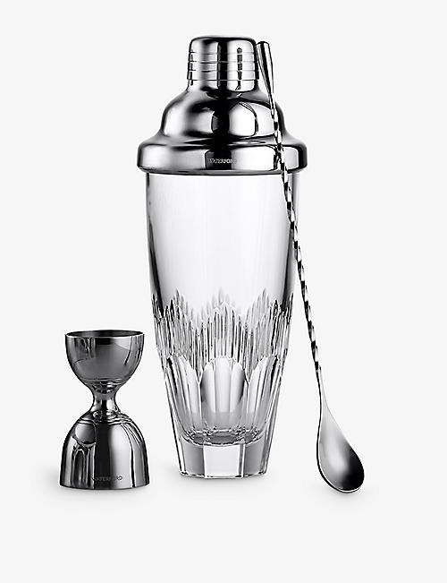 WATERFORD: Mixology three-piece crystal--glass mixer set 710m