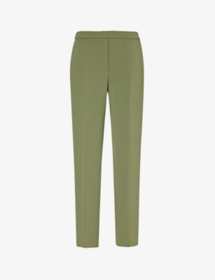 THEORY: Pressed-crease tapered-leg mid-rise crepe trousers