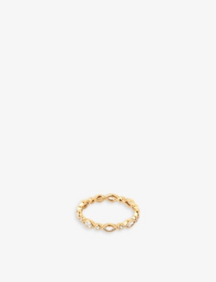ASTRID & MIYU: Navette 18ct yellow gold-plated recycled sterling-silver and zirconia ring