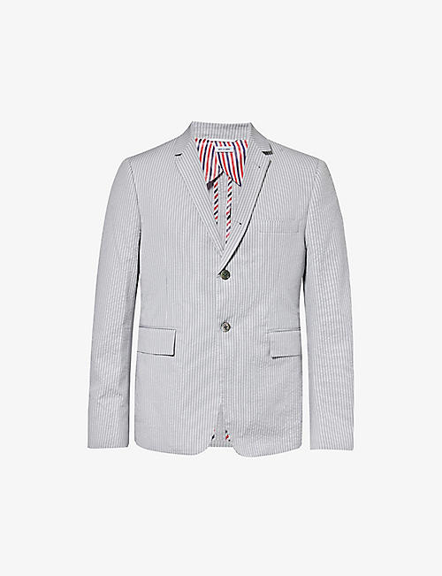 THOM BROWNE: Stripe-pattern notched-lapel regular-fit cotton jacket