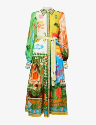 ALEMAIS: Paradiso graphic-print linen midi dress