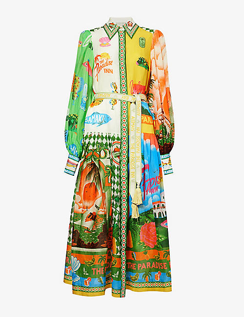 ALEMAIS: Paradiso graphic-print linen midi dress