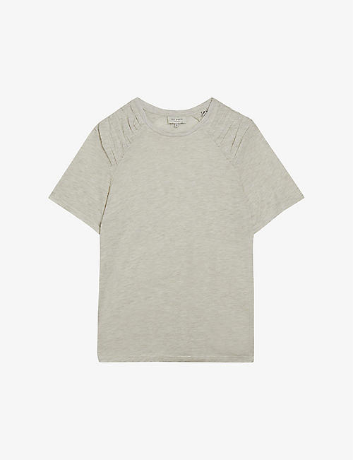 TED BAKER: Dawnaaa gathered-shoulder relaxed-fit woven T-shirt
