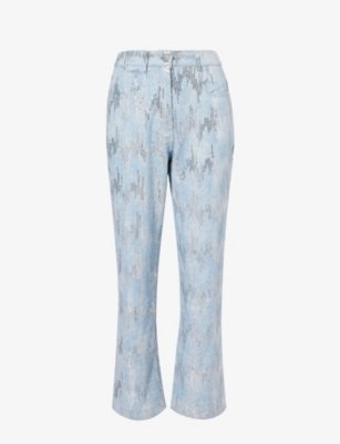 AMY LYNN: Sequin-embellished straight-leg mid-rise jeans
