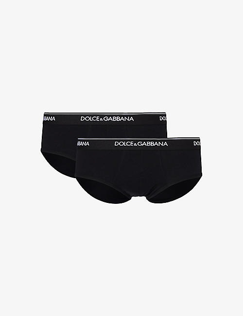 DOLCE & GABBANA: Logo-waistband pack of two stretch-cotton briefs