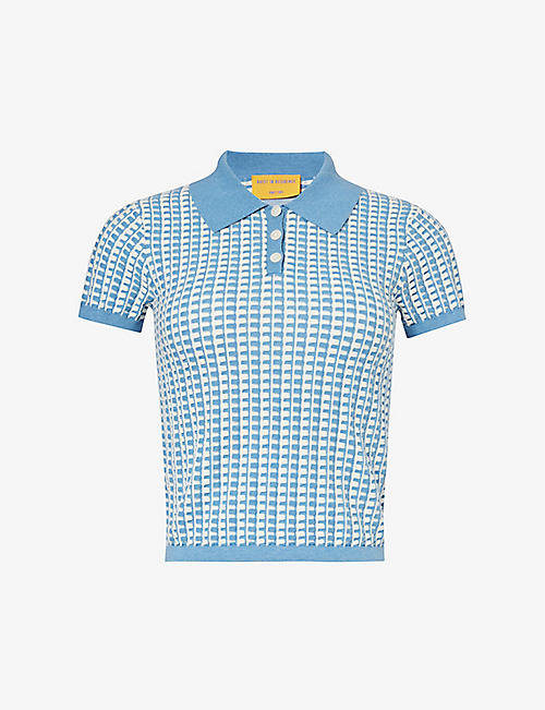GUEST IN RESIDENCE: Shrunken gingham-pattern cotton-knit polo shirt