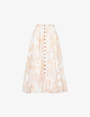 PHILOSOPHY DI LORENZO SERAFINI: Floral-print high-rise stretch-cotton midi skirt