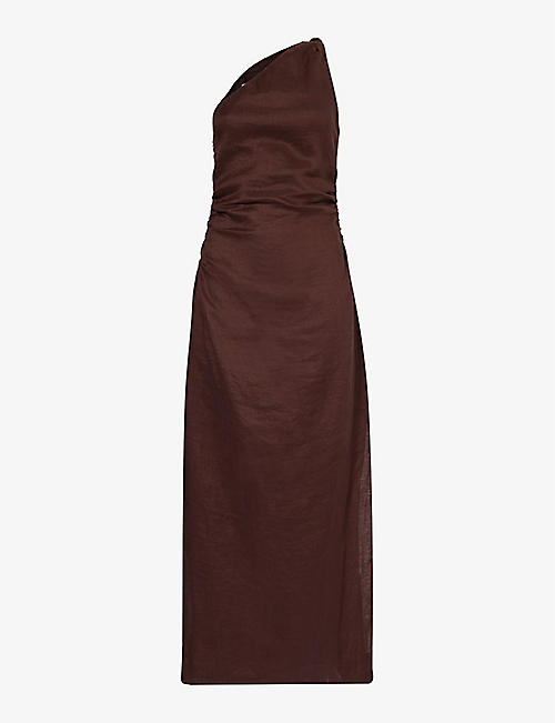 FAITHFULL THE BRAND: Jomana one-shoulder linen midi dress