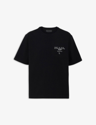 PRADA: Logo-print dropped-shoulder cotton-jersey T-shirt